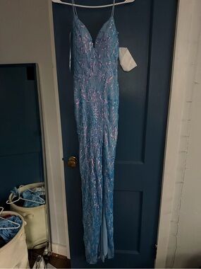 Crystal Doll Light Blue Sequin Evening Dress
